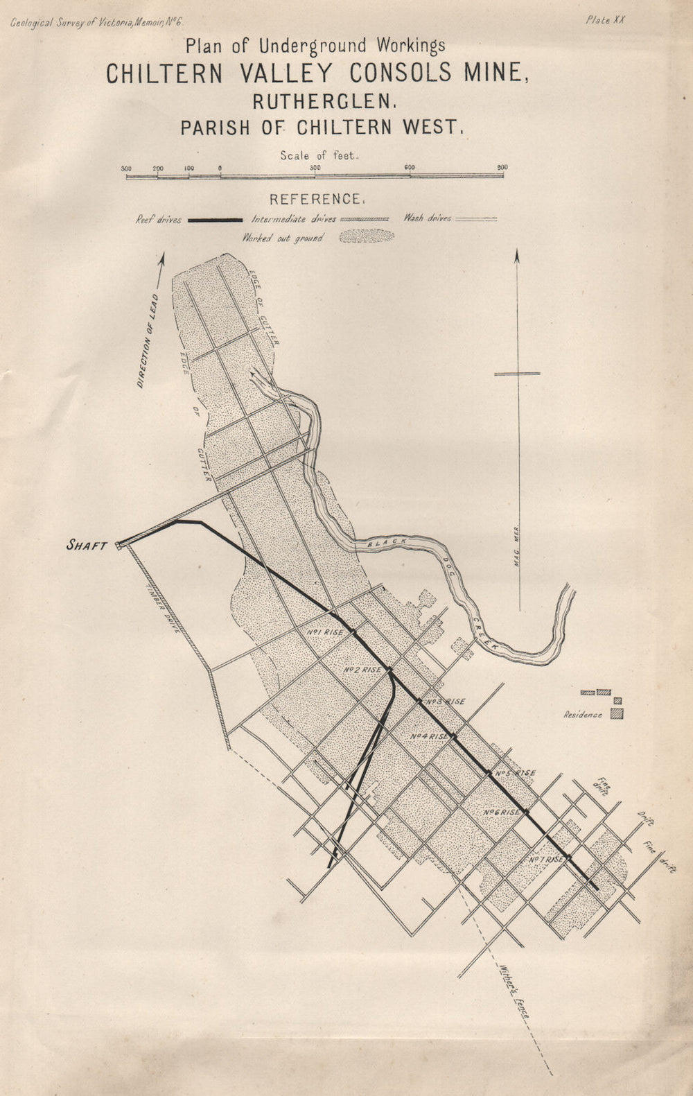 Chiltern Valley Consols Mine, Rutherglen. Victoria, Australia 1909 old map
