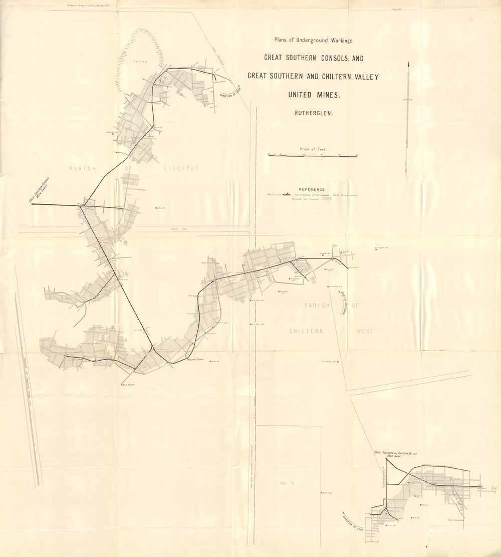 Great Southern Consols. GS & Chiltern Valley United Mines, Rutherglen 1909 map