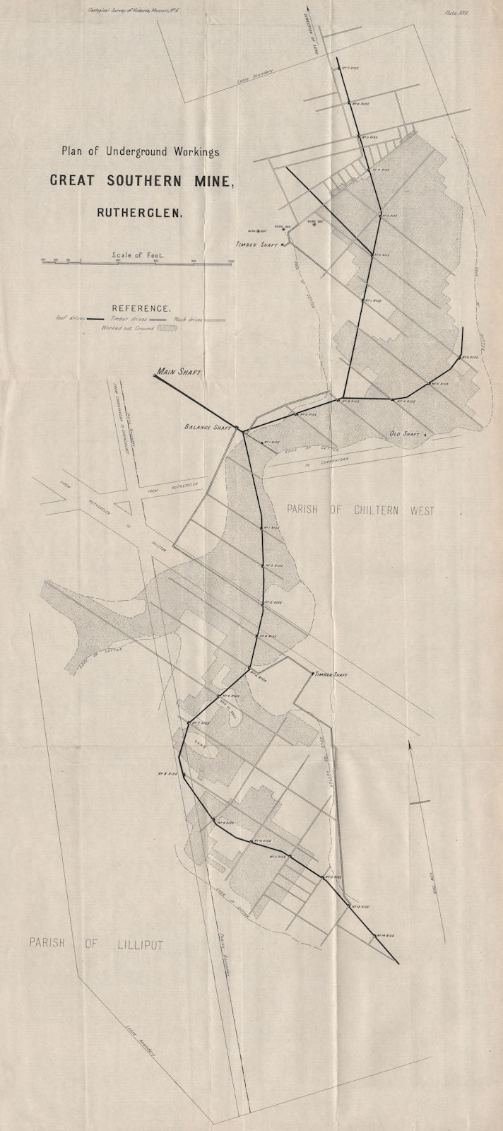Great Southern Mine, Rutherglen. Victoria, Australia. Mining 1909 old map