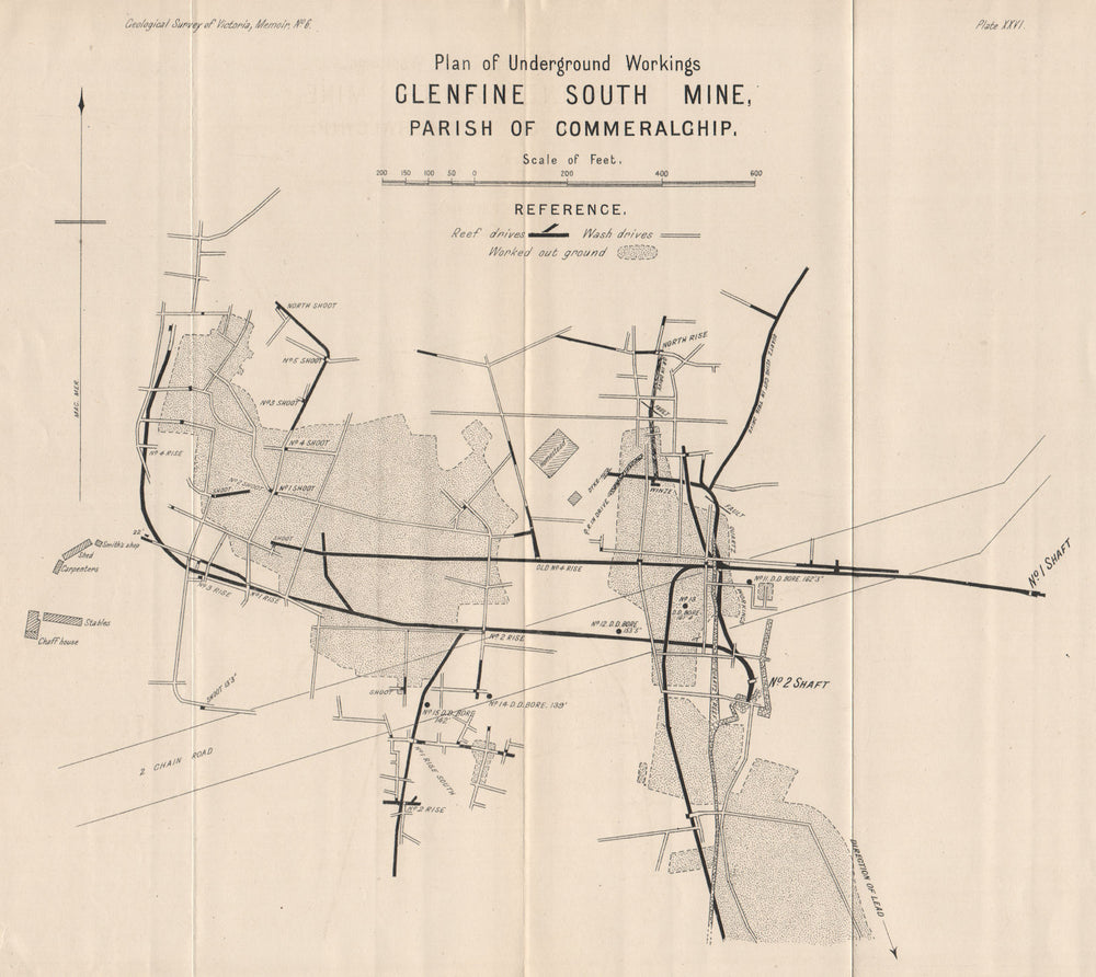 Glenfine South Mine, Commeralghip. Victoria, Australia 1909 old antique map