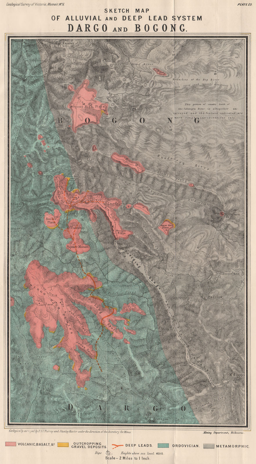 Dargo & Bogong alluvial & deep lead system. Victoria, Australia. Mining 1909 map