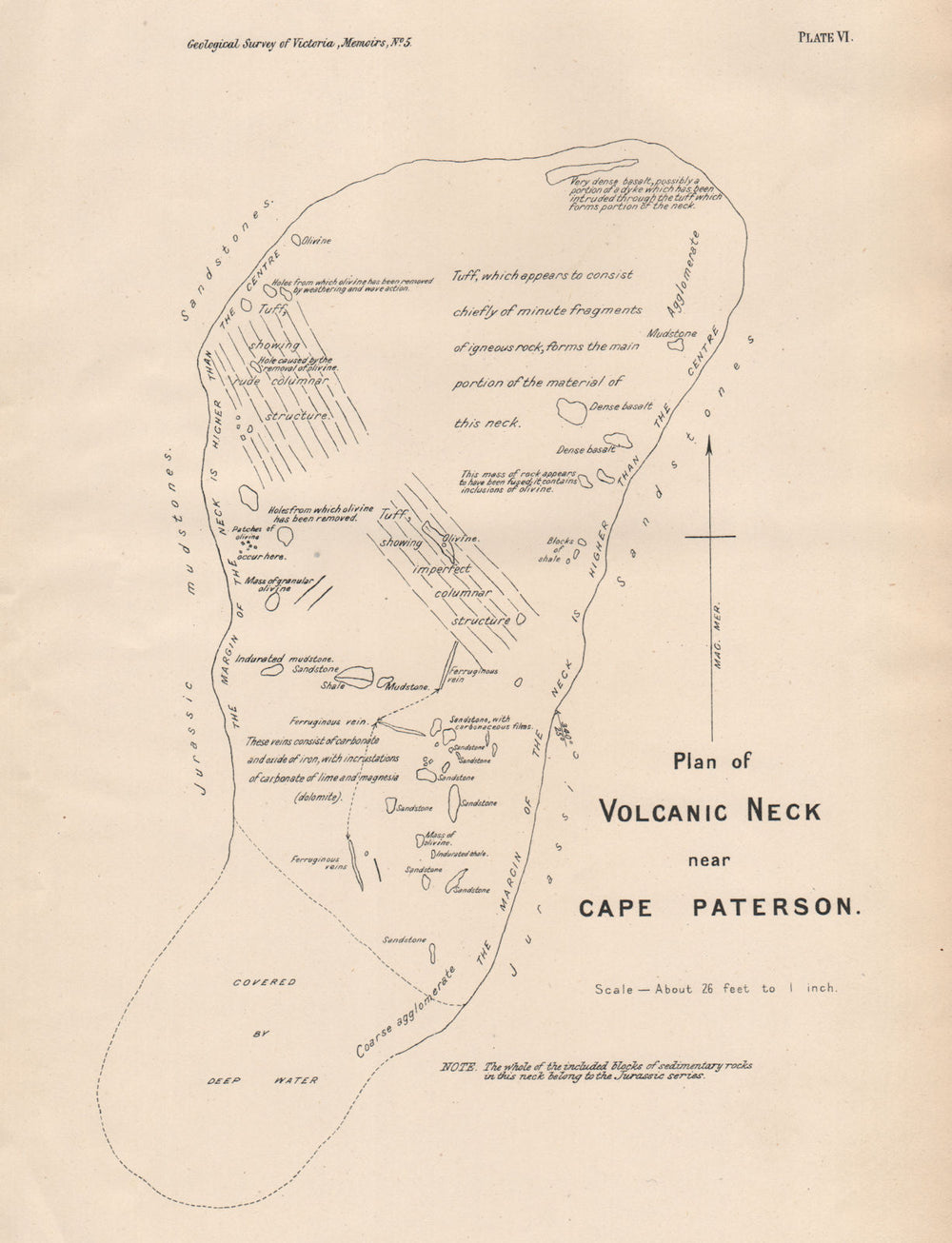 Plan of Volcanic Neck near Cape Paterson. Victoria, Australia. Mining 1909 map