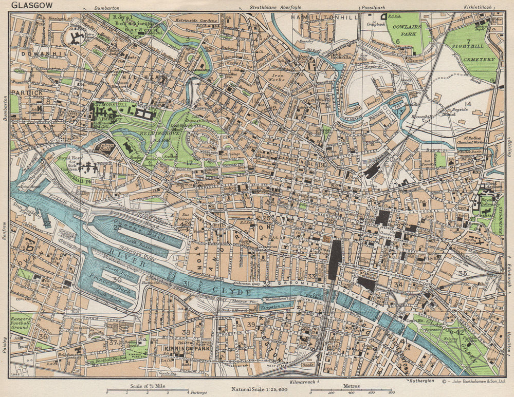 GLASGOW. Vintage town city map plan. Scotland 1959 old vintage chart