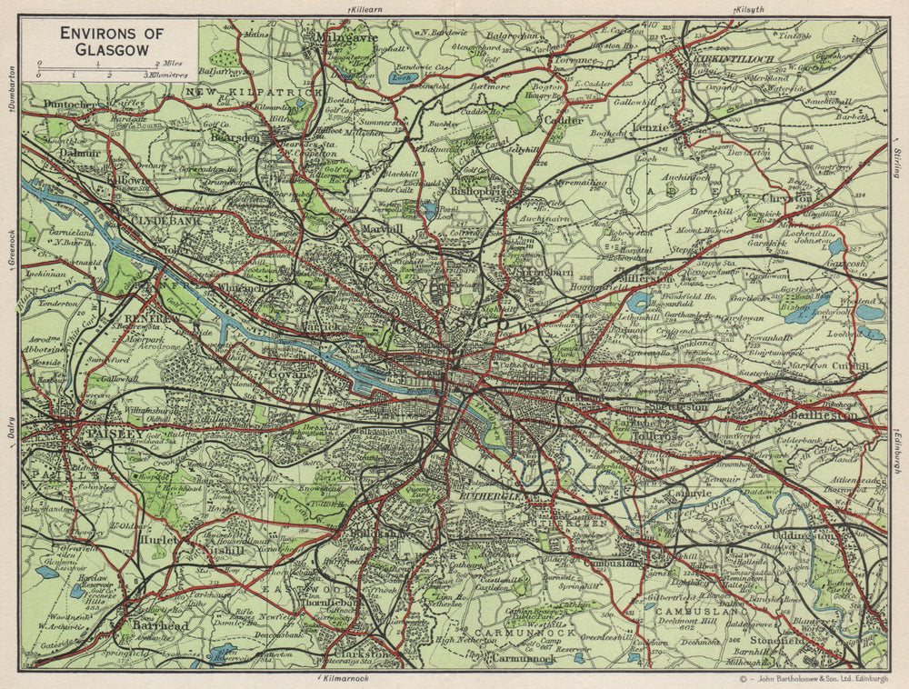 ENVIRONS OF GLASGOW. Vintage town city map plan. Paisley. Scotland 1959