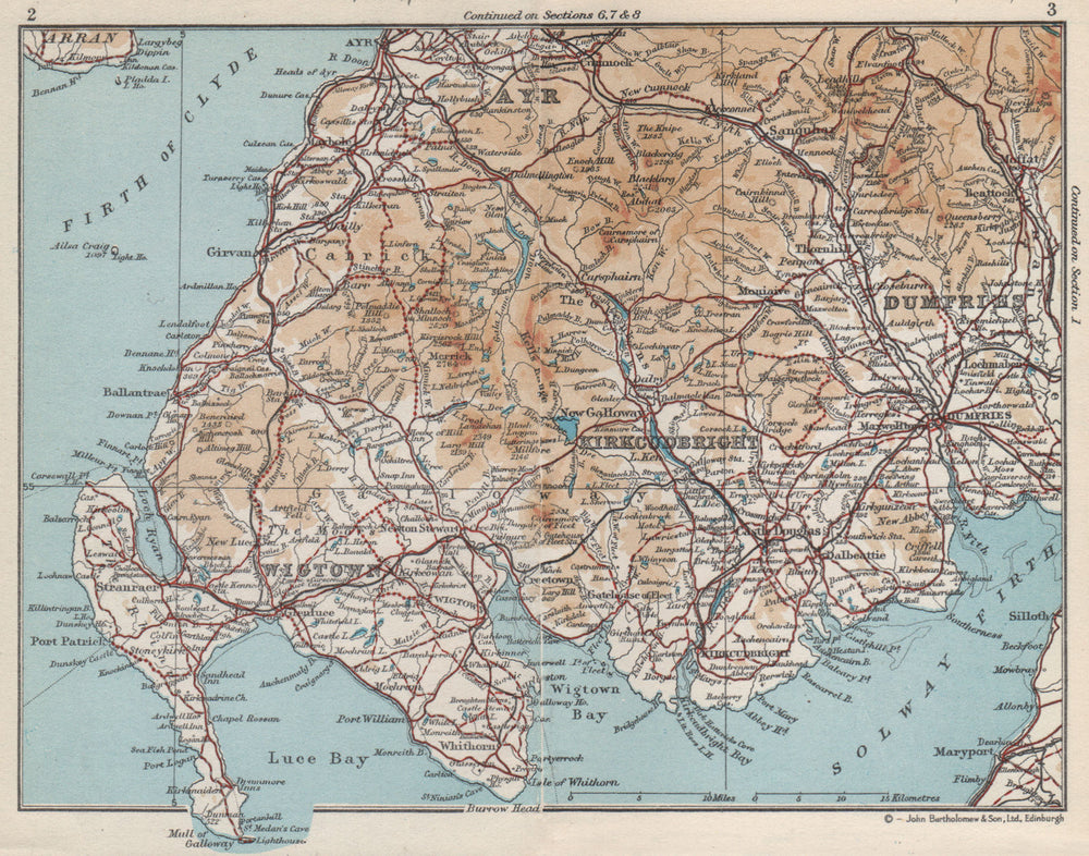 SW SCOTLAND.Dumfries & Galloway.Ayrshire.Wigtown Kirkcudbright.Scotland 1959 map
