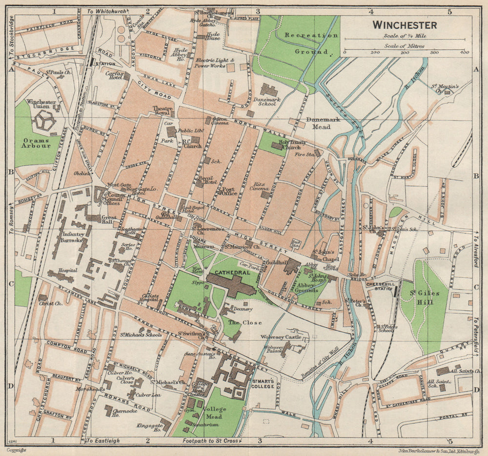 WINCHESTER. Vintage town city map plan. Hampshire 1957 old vintage chart