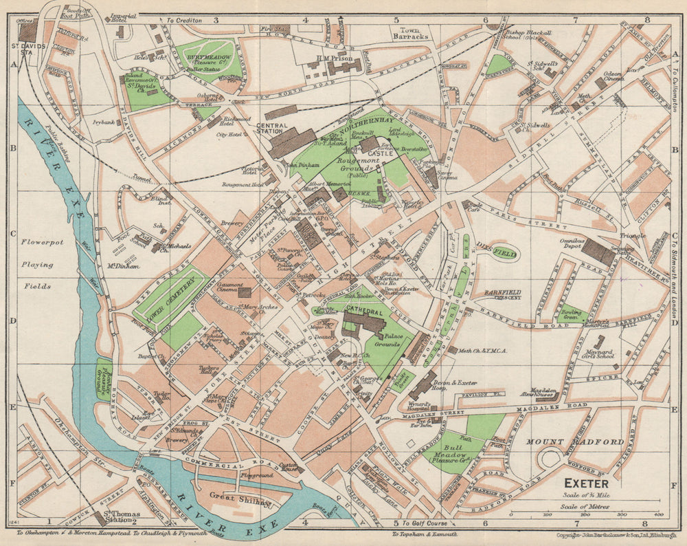 EXETER. Vintage town city map plan. Devon 1957 old vintage chart ...