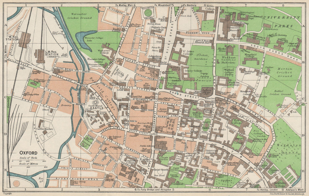 OXFORD. Vintage town city map plan. Oxfordshire. Colleges 1957 old vintage
