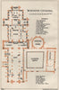 WORCESTER cathedral vintage floor plan. Worcestershire 1957 old vintage map