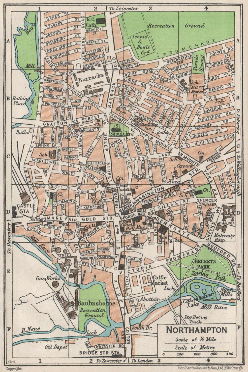 NORTHAMPTON. Vintage town city map plan. Northamptonshire 1957 old vintage