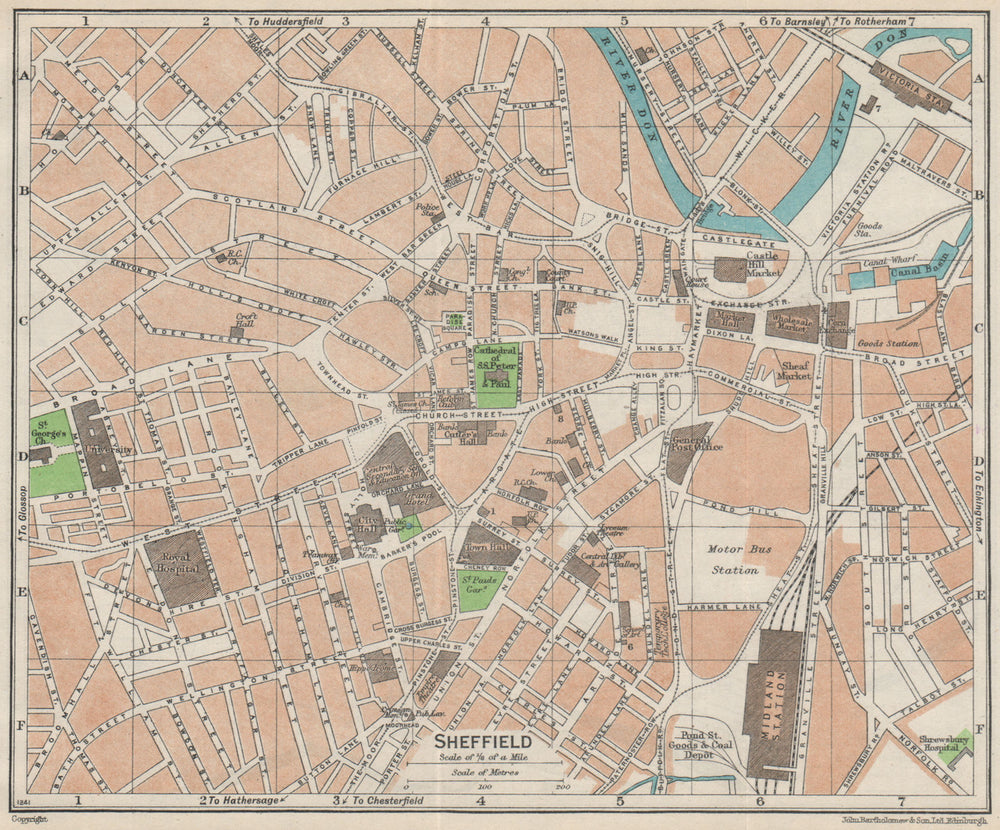 SHEFFIELD. Vintage town city map plan. Yorkshire 1957 old vintage chart