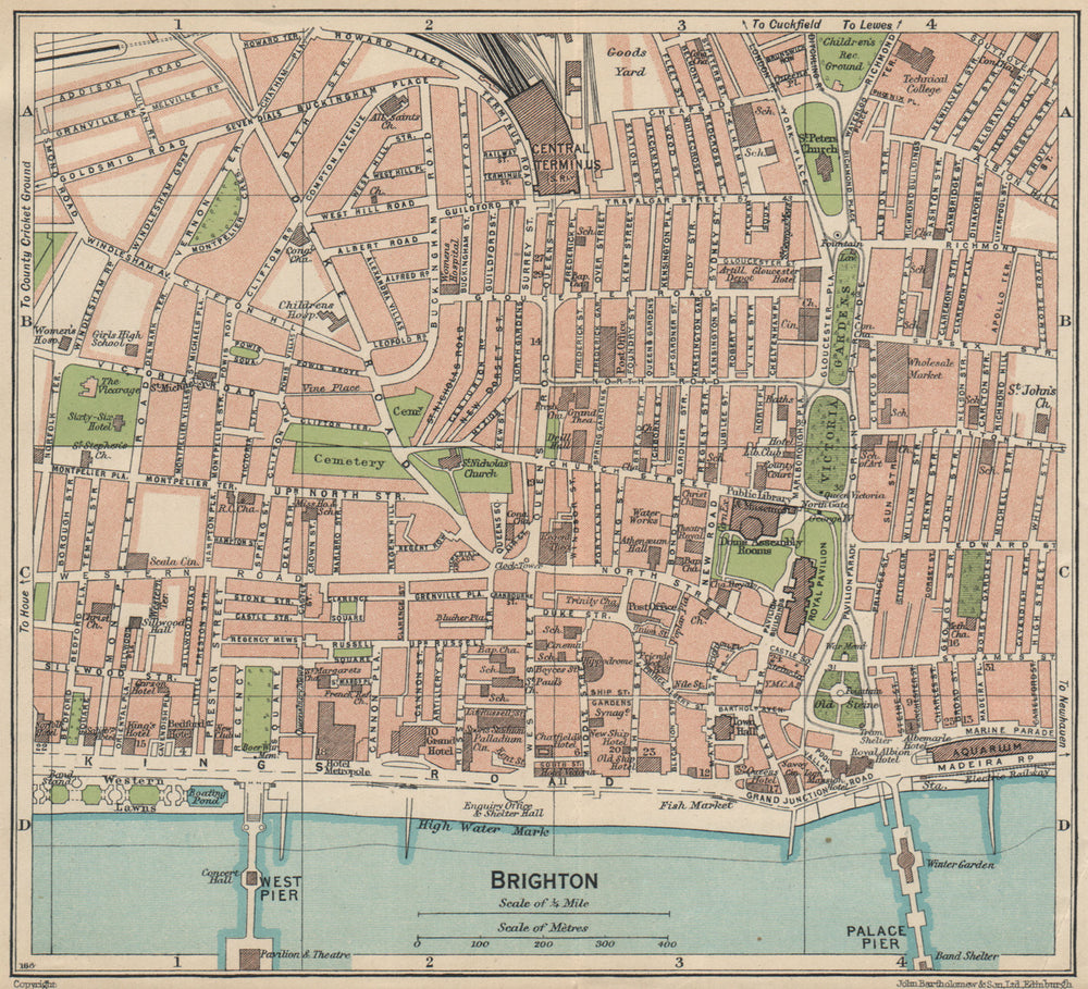 BRIGHTON. Vintage town city map plan. Sussex 1939 old vintage chart