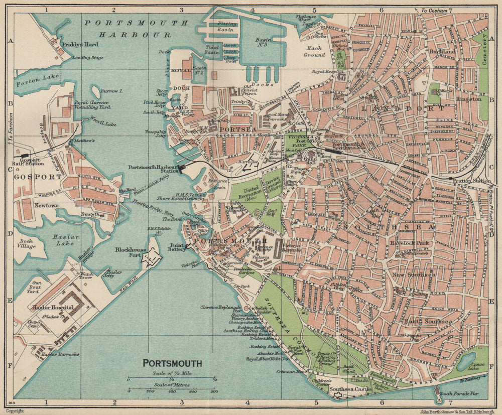 PORTSMOUTH. Vintage town city map plan. Hampshire 1939 old vintage chart