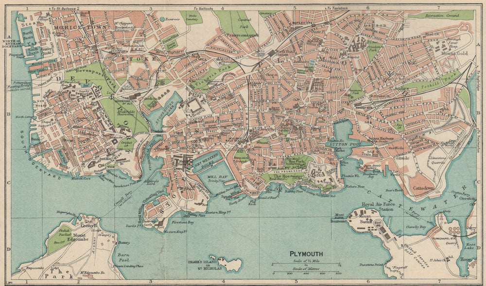 PLYMOUTH. Vintage town city map plan. Devonport Stonehouse. Devon 1939 old