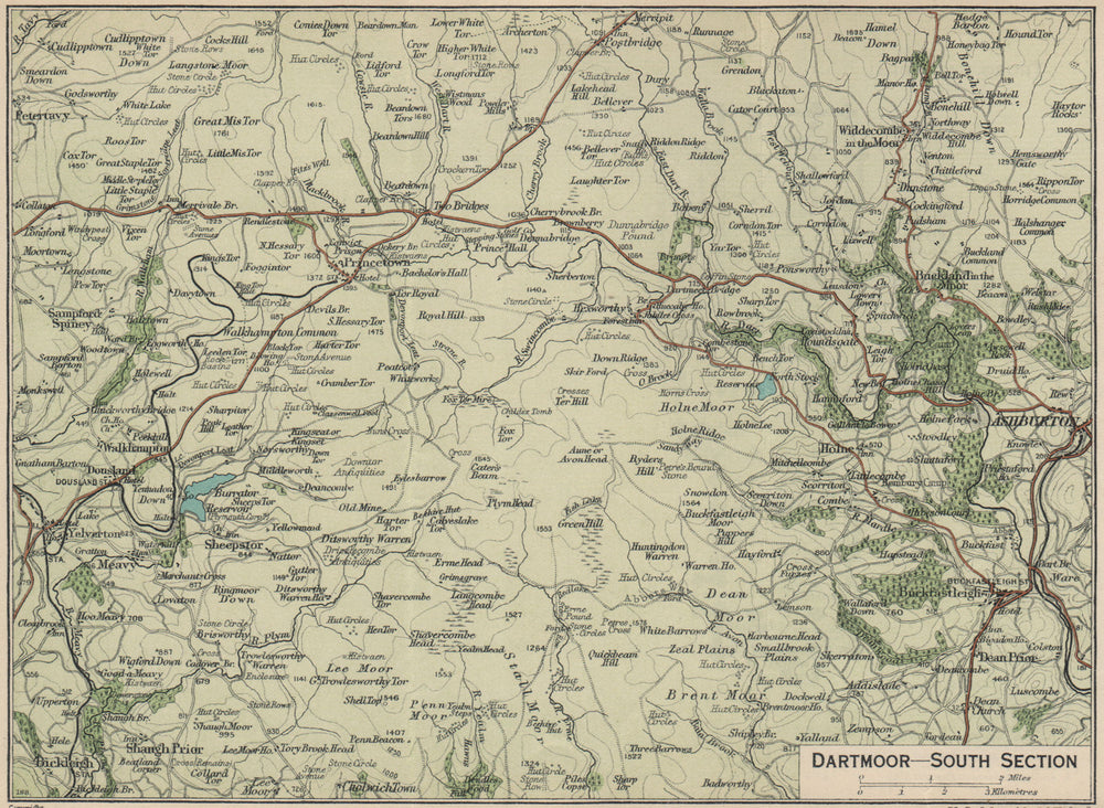 DARTMOOR SOUTH. Ashburton Buckfastleigh Yelverton. Vintage map plan. Devon 1939