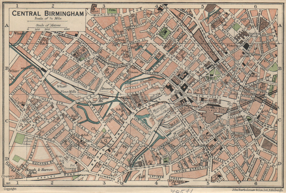 CENTRAL BIRMINGHAM. Vintage town city map plan. Warwickshire 1939 old