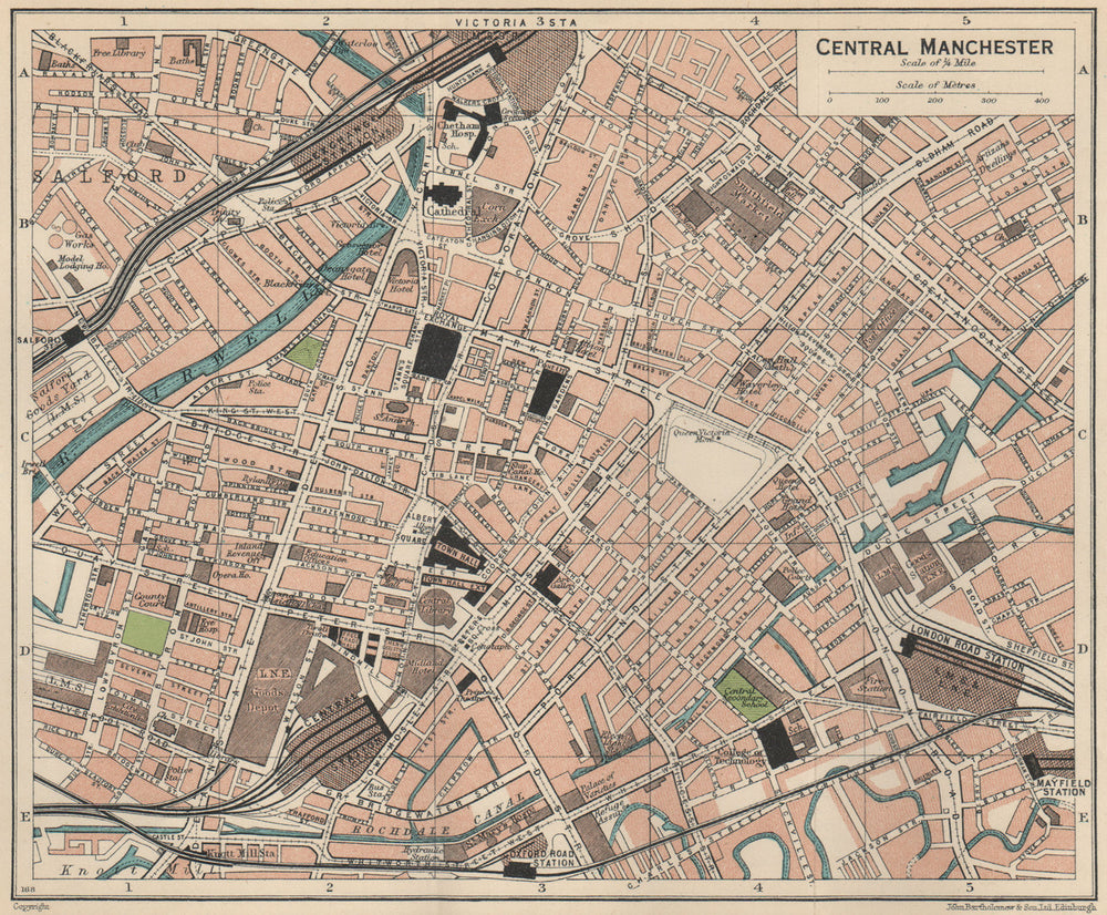 CENTRAL MANCHESTER. Vintage town city map plan. Lancashire 1939 old