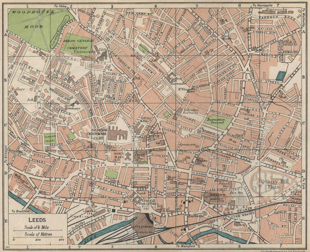 LEEDS. Vintage town city map plan. Yorkshire 1939 old vintage chart