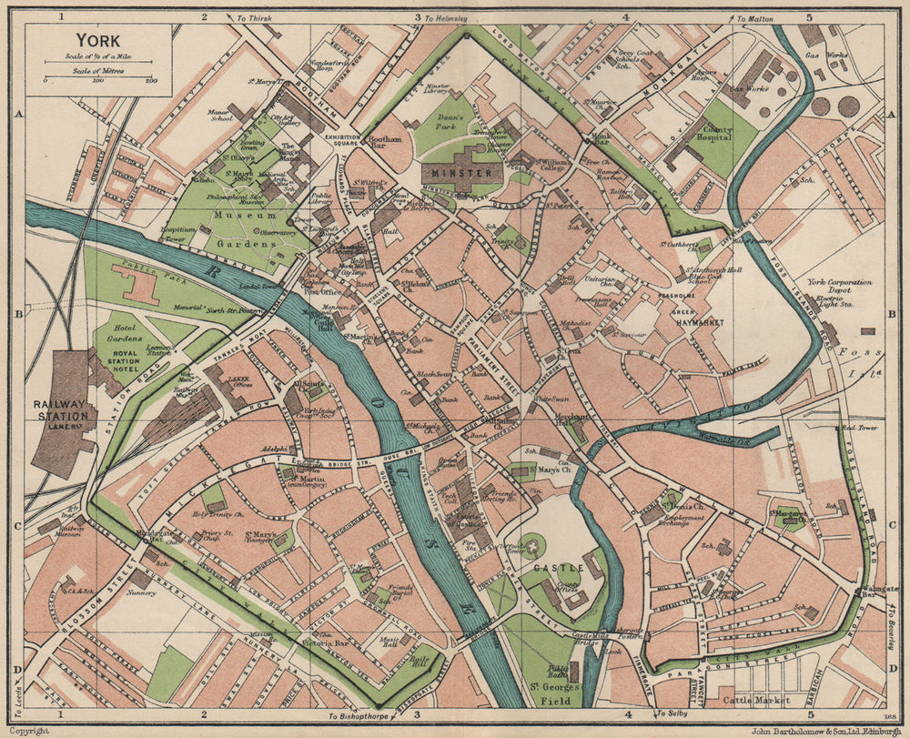 YORK. Vintage town city map plan. Yorkshire 1939 old vintage chart