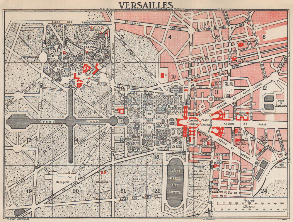 PARC DE VERSAILLES. Vintage map plan. Jardins. Park Gardens. Yvelines 1960
