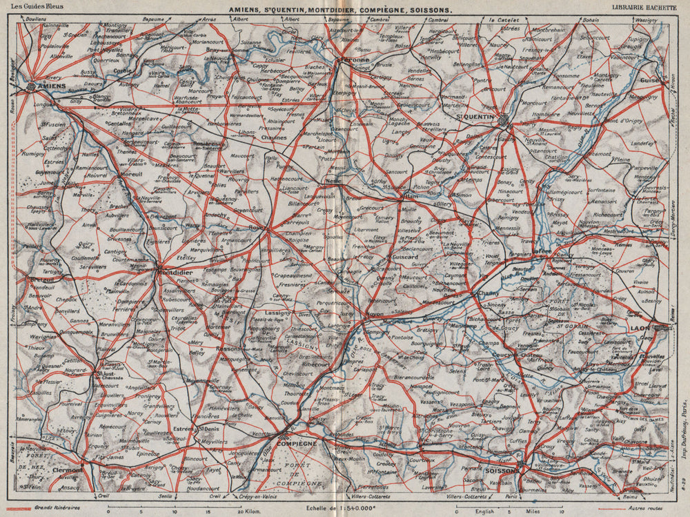 PICARDY PICARDIE. Amiens St Quentin Montdidier Soissons Compiègne Laon 1930 map