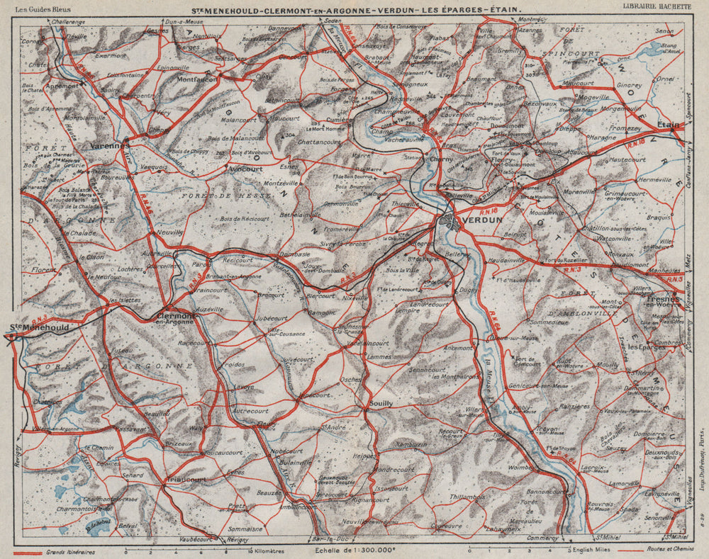 VERDUN ENVIRONS.Cotes de Meuse.Foret Hesse/Argonne.Ste Ménehould Étain 1930 map
