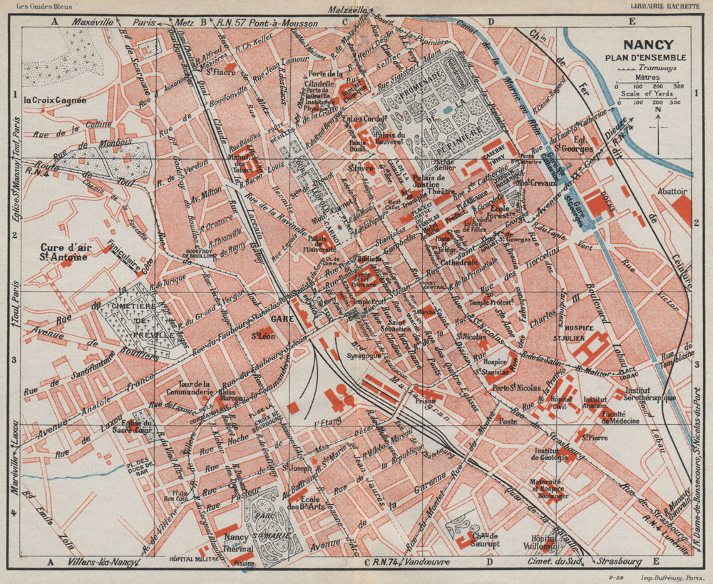 NANCY. Plan carte d'ensemble.Vintage town city ville map.Meurthe-et-Moselle 1930