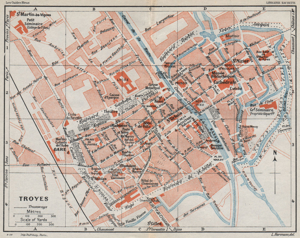 TROYES. Vintage town city ville map plan carte. Aube 1930 old vintage