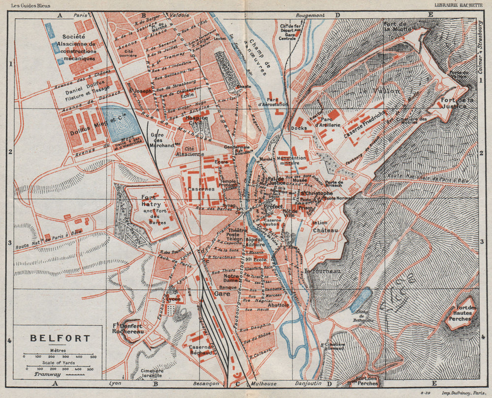 BELFORT. Vintage town city ville map plan carte. Territoire de Belfort 1930