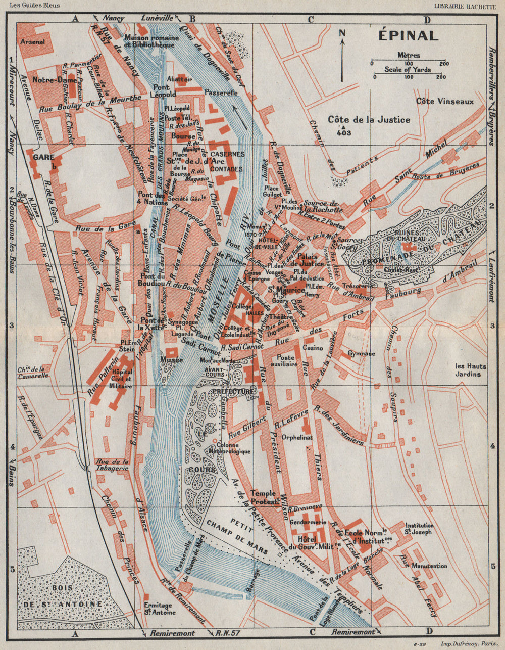 ÉPINAL EPINAL. Vintage town city ville map plan carte. Vosges 1930 old