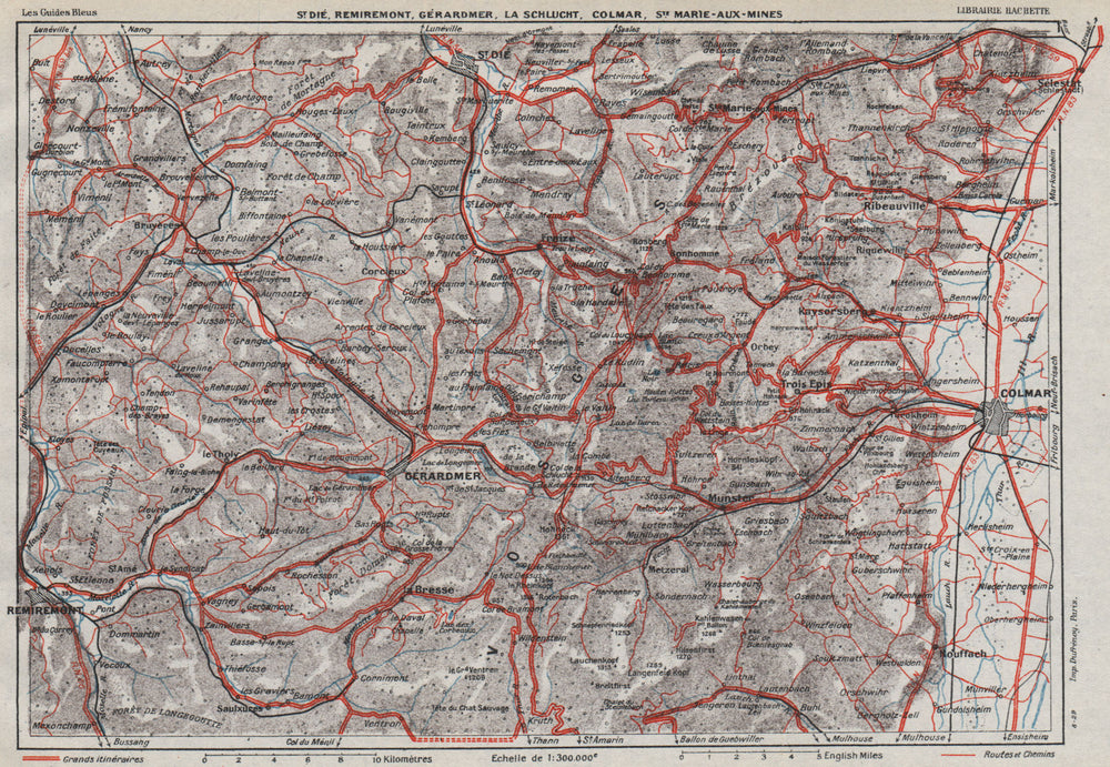 VOSGES.St Dié Remiremont Gérardmer La Schlucht Colmar.Haut-Rhin.Alsace 1930 map