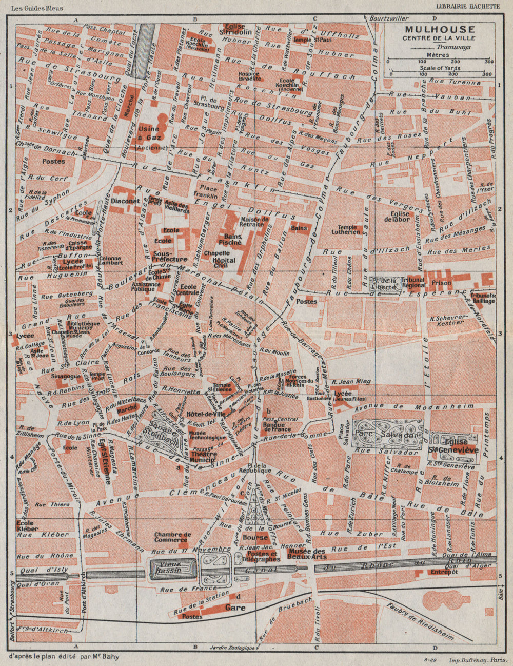 MULHOUSE. Centre de la ville. Vintage town city map plan carte. Haut-Rhin 1930