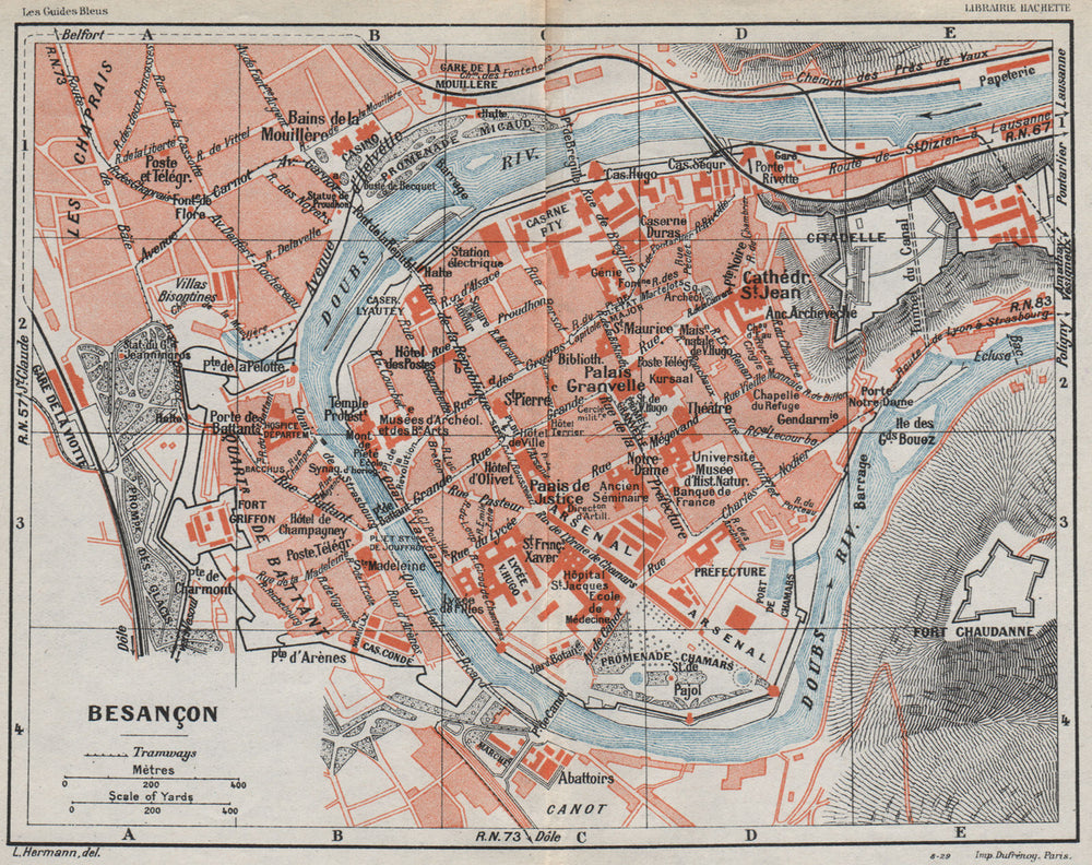 BESANÇON BESANCON. Vintage town city ville map plan carte. Doubs 1930 old