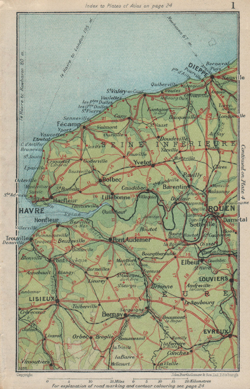 HAUTE-NORMANDIE. Seine-Maritime Eure. Rouen Dieppe Le Havre. Vintage map 1930