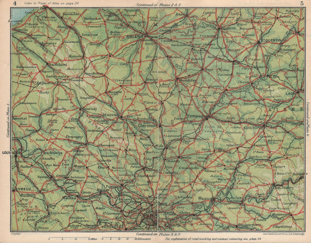 PICARDIE. Somme Aisne Oise Amiens Laon Beauvais Paris St Quentin 1930 old map