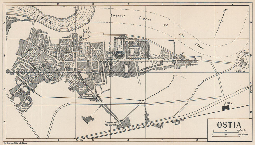 OSTIA ANTICA vintage ground plan. Pianta mappa. Rome Roma 1956 old vintage