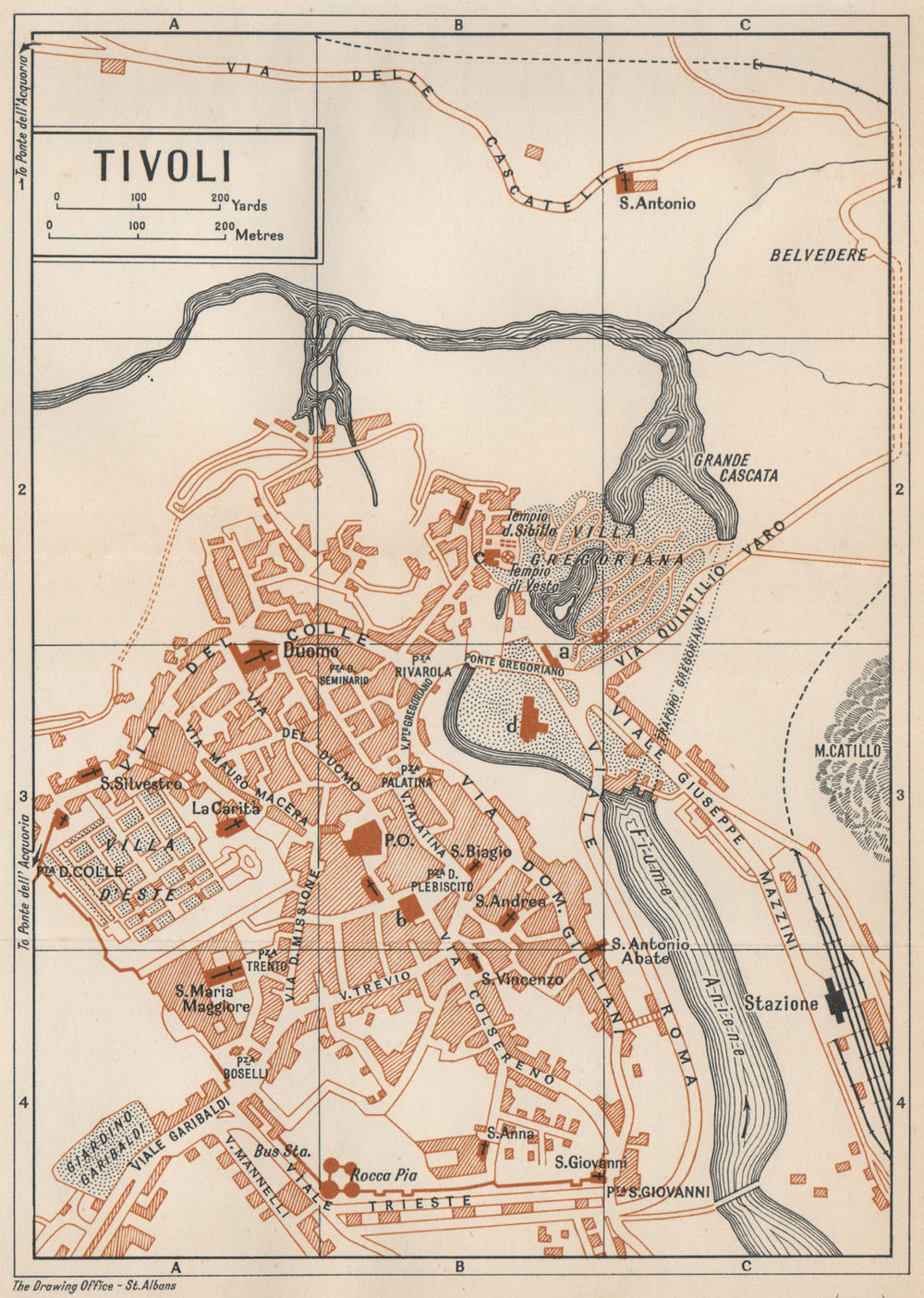 TIVOLI vintage town city map plan. Pianta mappa città. Lazio Italy 1956
