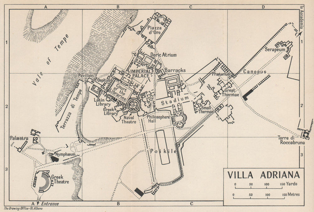 VILLA ADRIANA. Hadrian's Villa ground plan. Pianta mappa. Tivoli  1956 old