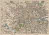 GREATER LONDON vintage town city map plan. Railways roads 1951 old vintage