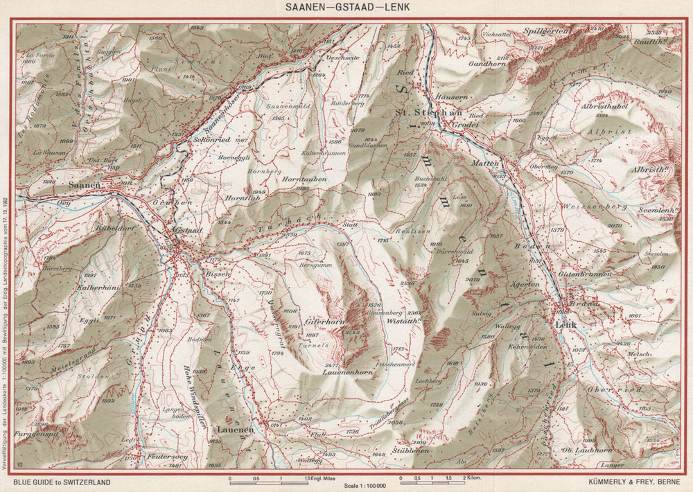 SAANEN GSTAAD LENK im Simmental St Stephan Lauenen. Switzerland 1963 old map
