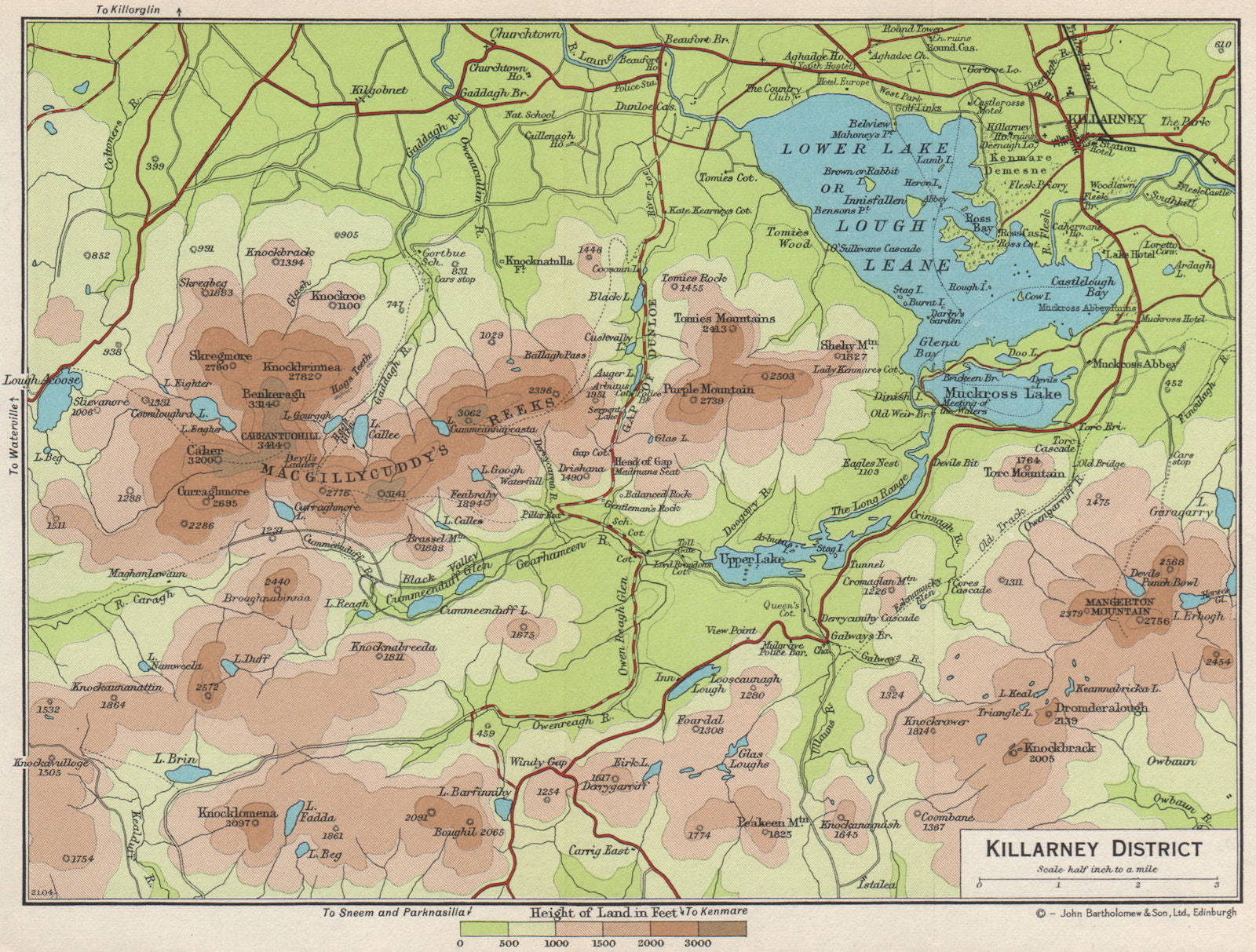KILLARNEY DISTRICT. Lakes MacGillycuddy's Reeks. Lough Leane 1962 old ...