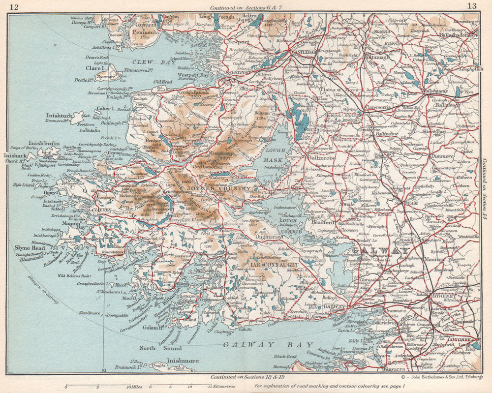 CONNAUGHT.Mayo Galway.Joyce's Country.Connemara.Loughs Mask & Corrib 1962 map