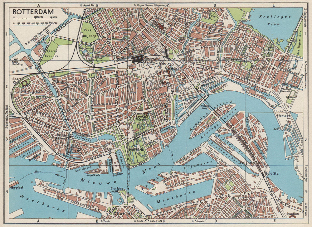 ROTTERDAM. Vintage town city map plan. Netherlands 1961 old vintage chart