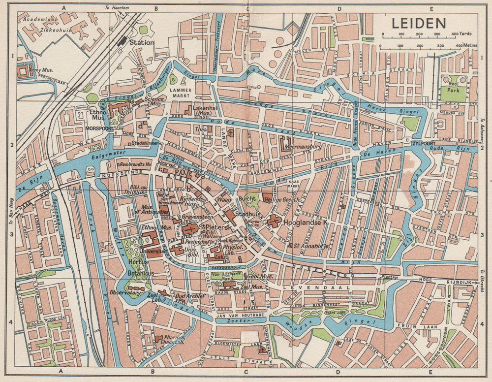 LEIDEN. Vintage town city map plan. Netherlands 1961 old vintage chart