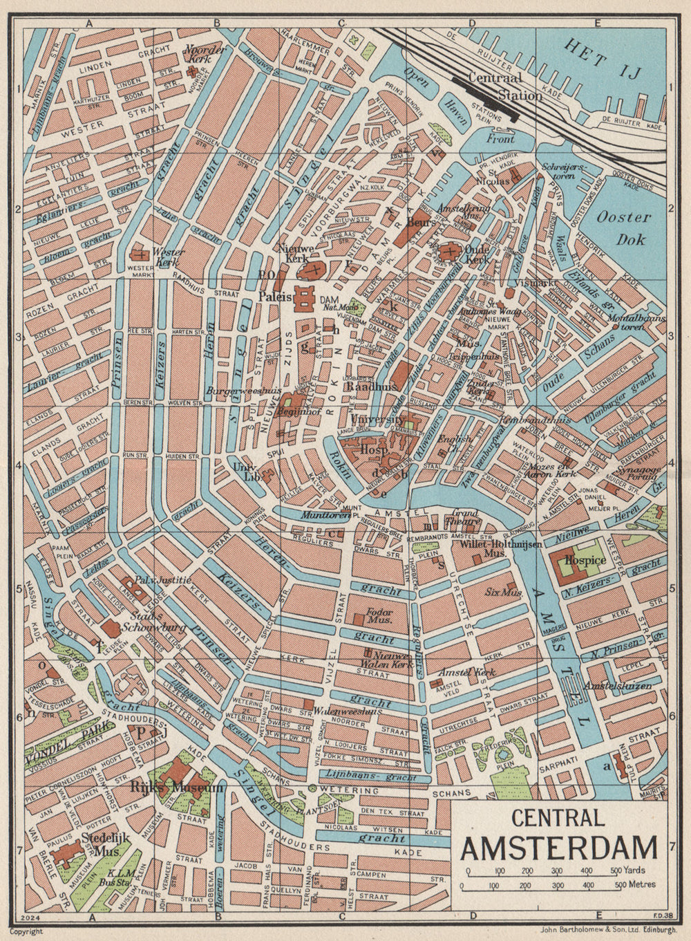 CENTRAL AMSTERDAM. Vintage town city map plan. Netherlands 1961 old