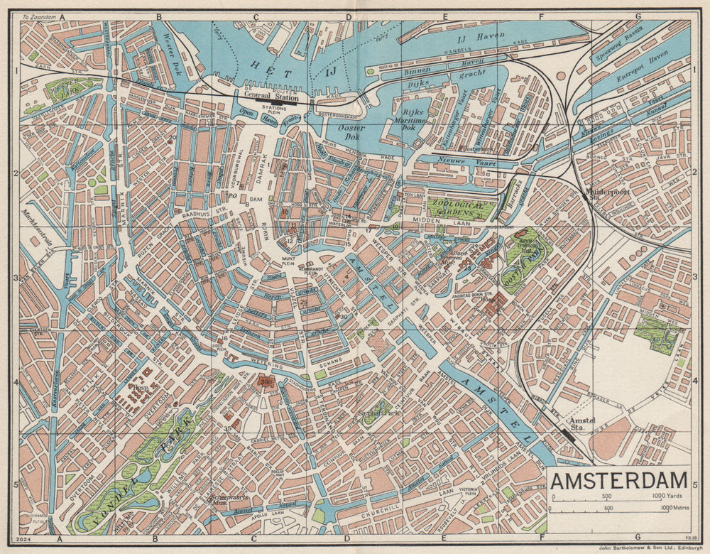 AMSTERDAM. Vintage town city map plan. Netherlands 1961 old vintage chart