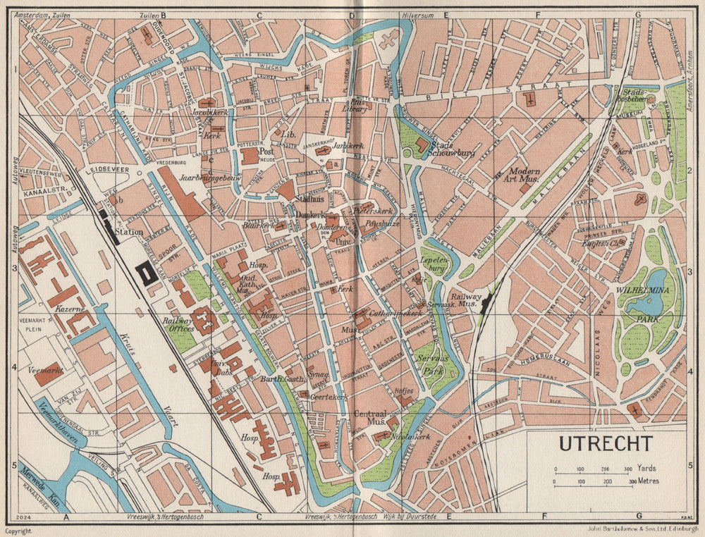 UTRECHT. Vintage town city map plan. Netherlands 1961 old vintage chart