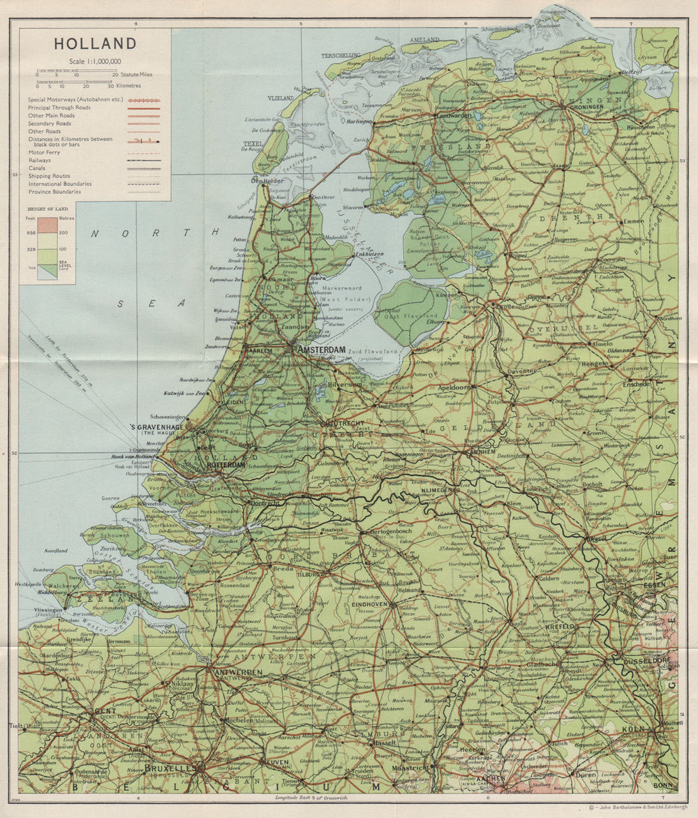 NETHERLANDS Holland. Roads railways motorways. Projected polders 1961 map