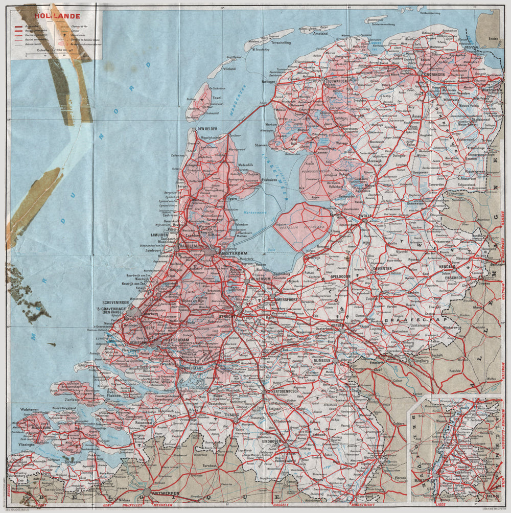 NETHERLANDS HOLLAND showing area below sea level 1964 old vintage map chart