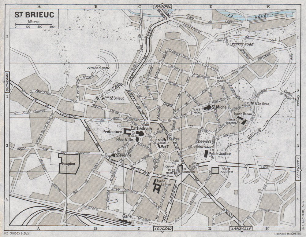 ST. BRIEUC antique town city plan de la ville. Côtes-d'Armor 1962 old map